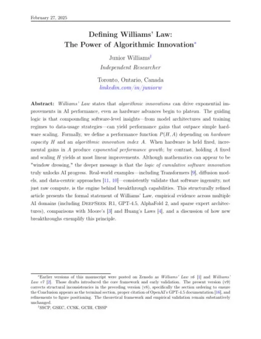 First page of Defining Williams' Law: The Power of Algorithmic Innovation.